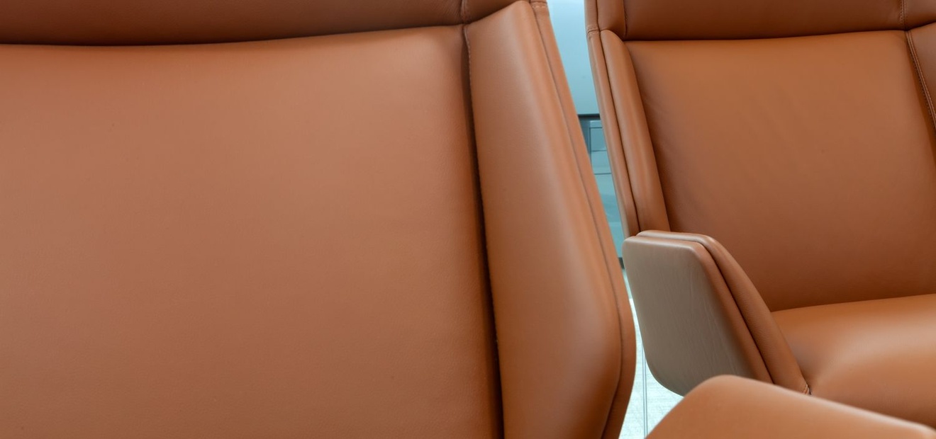 A brown leather armchair.